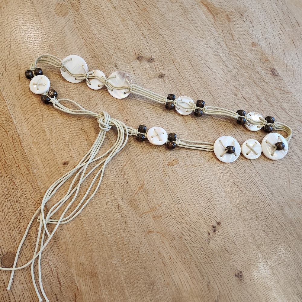 Boho White Shell and Brown Wpod Beaded Women's Accent Waist Belt
